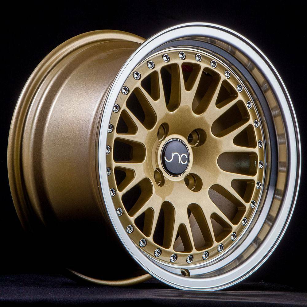 One 15x8 JNC 001 JNC001 4x100 25 Gold Machine Lip Wheel Rims - Wheels