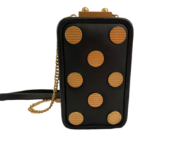 Marc Jacobs Black Lambskin Leather Gold Polka Dot Phone Crossbody Bag Purse image 1