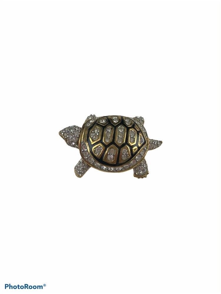 Primary image for Swarovski Costume Jewelry Turtle Animal Gold Brooch Pin