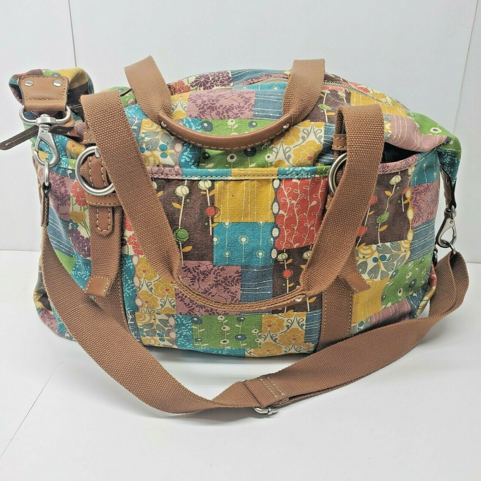 Fossil Multi Color Large Tote Bag Coated Canvas Patchwork Shoulder Strap Zipper - Women&#39;s Bags ...