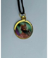 Sikh Double Sided Guru Nanak Ji Guru Gobind Singh Round Pendant in black... - $5.40