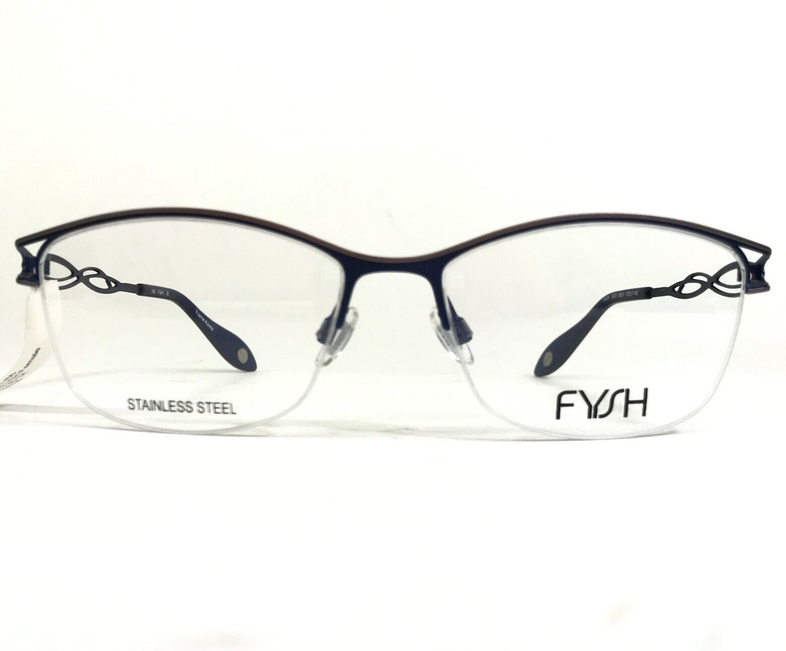 Fysh Eyeglasses Frames 3673 M201 Grey Blue Cat Eye Half Rim 57 17 140 Eyeglass Frames