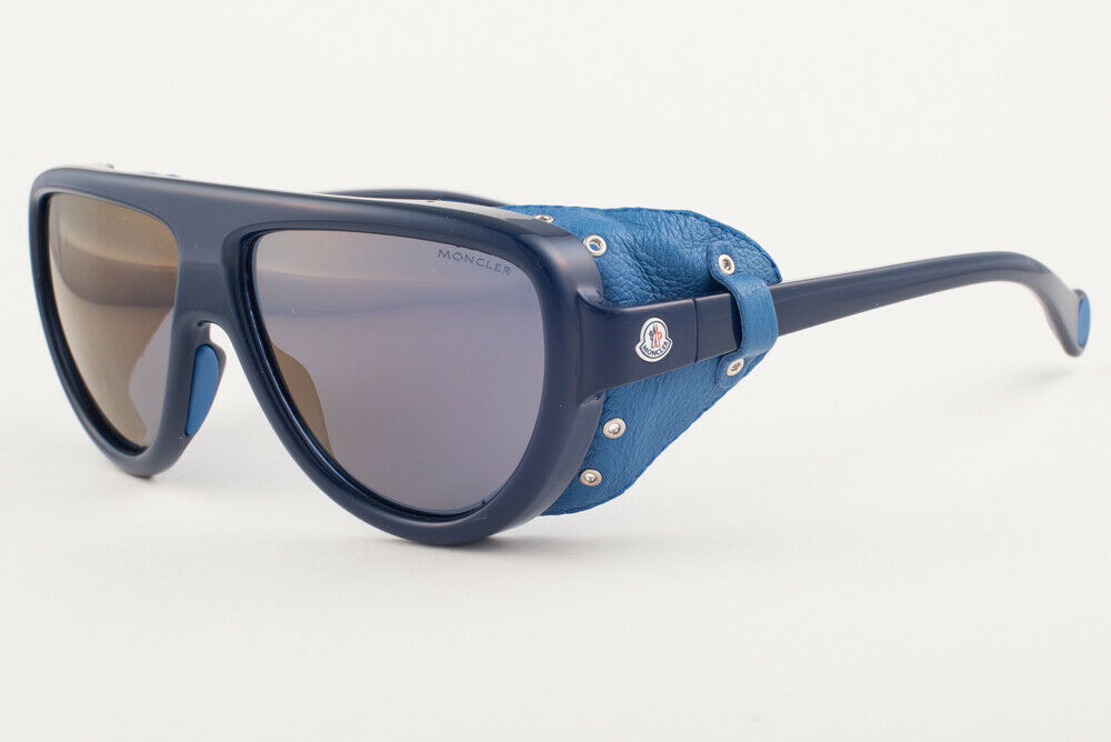 Moncler ML0089 90D Blue Leather / Gold Mirror Sunglasses ML 89 90D 57mm