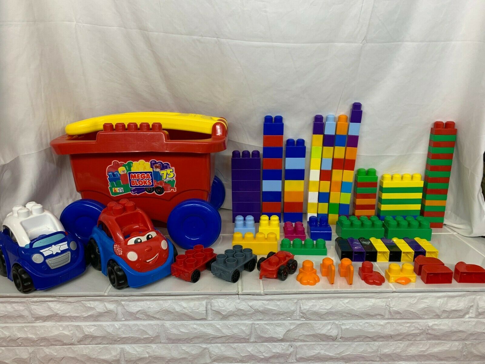 LOT of 130 Mega Bloks Wagon Jumbo Toddler Size Building Blocks Large ...