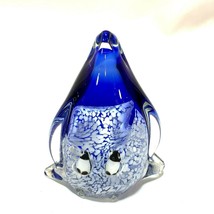 Glass Penguin Paperweight Cobalt Blue Art Imbedded Babies 4.5&quot; Giftco - $27.16