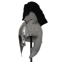 Antique Replica The Illiad Achilles Steel Armor Helmet - Black Plume,Silver 