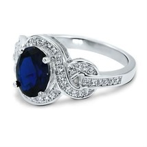 7.36 Carat Stunning Micro Pave 14K Oval White Gold Blue Sapphire Ring Size 7 - $391.17