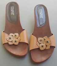 Franco Sarto Sandals Brown Flower Clogs Leather Slides Shoes Size 10 - $37.05