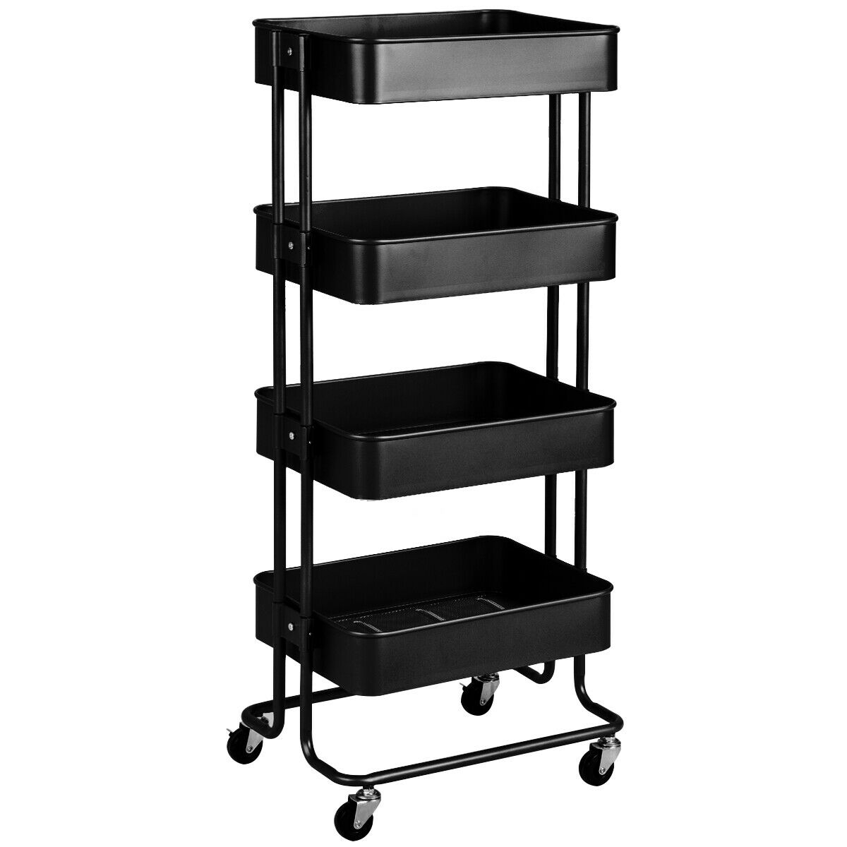 4Tier Metal Rolling Storage Cart Mobile Organizer with Adjustable ShelvesBlack Kitchen