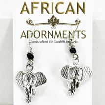 African Adornments Handcrafted Silver Tone Drop Dangle Elephant Earrings image 3