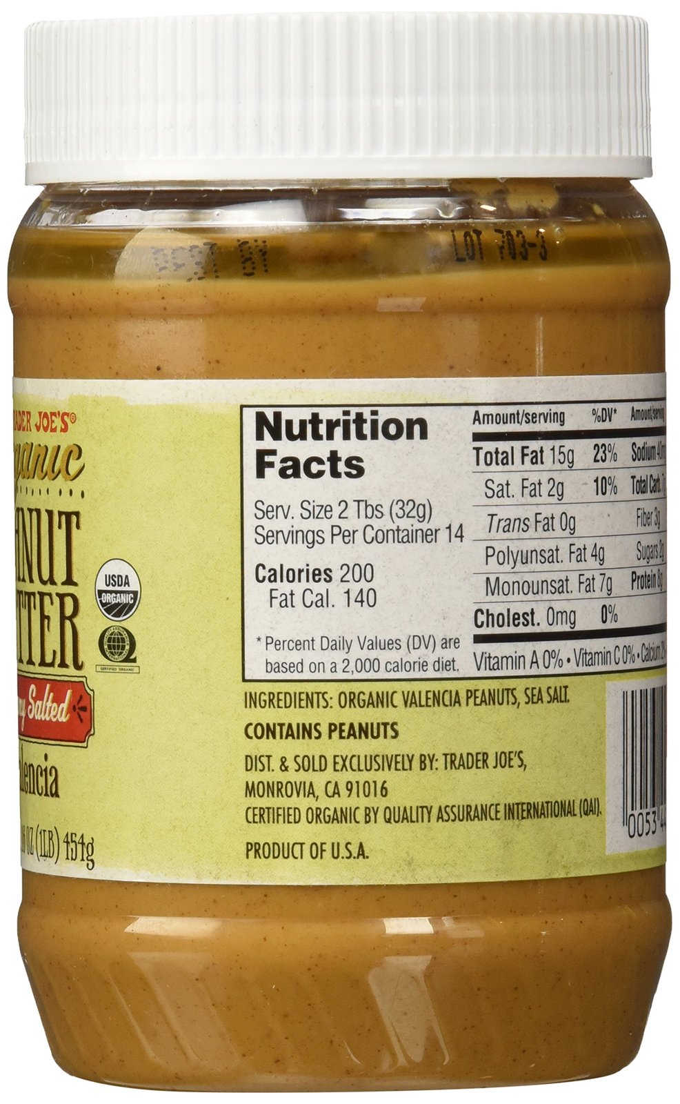 Trader Joe's Organic Peanut Butter Creamy and Salted, 1 lb - Everything ...