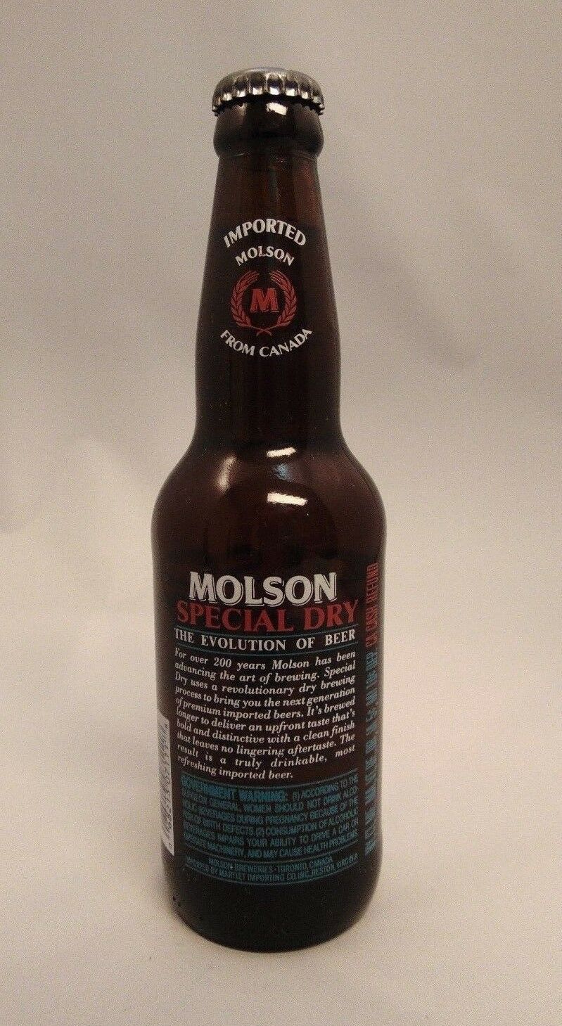 MOLSON DRY SPECIAL DRY, Empty Beer Bottle with Cap, 12 OZ, Painted