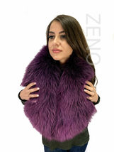 Raccoon Fur Collar 47' (120cm) Saga Furs Fat Scarf Purple Color Fur Wrap Boa image 4