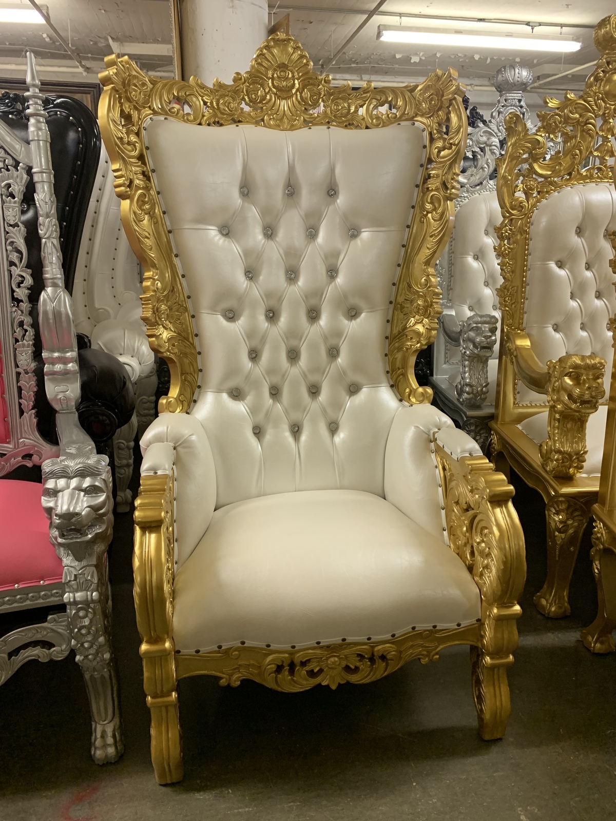 "Queen Latifah'' Royal Carved High Back Throne Chair - 72" Tall - White