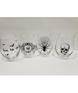 (4) Hallow&#39;s Eve Spider Skull Bats Glass Stemless Wine Glasses - $39.99