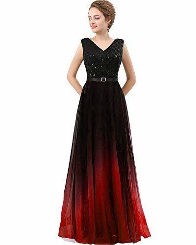 Black Sequined Ombre Chiffon A Line Gradient Prom Evening Dresses Red US 8