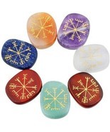  Rockcloud Healing Crystal 7pcs Engraved Vikings Symbol Palm Stones Reiki - $37.92