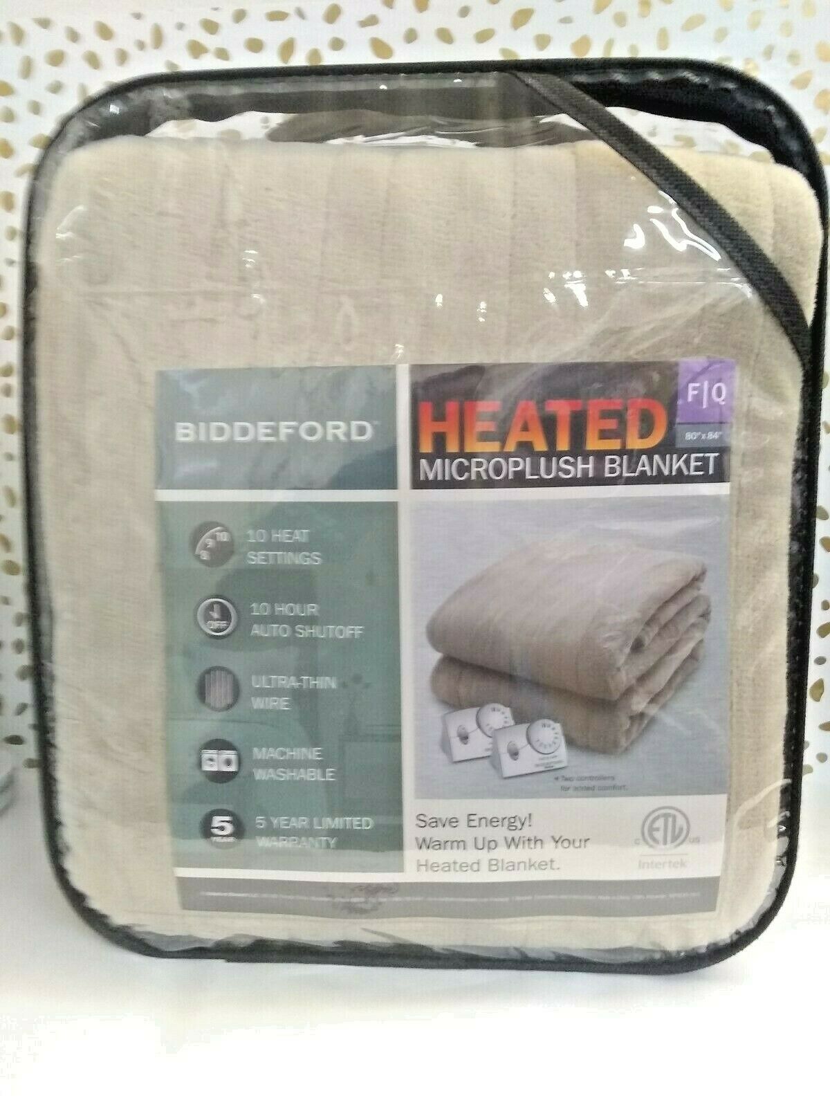 Biddeford MicroPlush Heated Electric Blanket Queen BEIGE Dual Controls