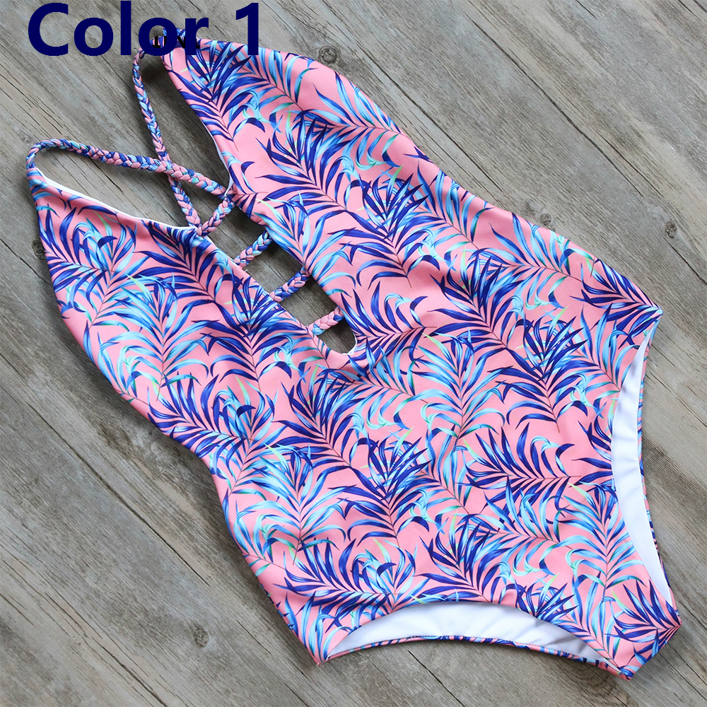 Image of One Piece Swimsuit Swimwear Women Floral Bodysuit Bandage Monokini Bathing suit