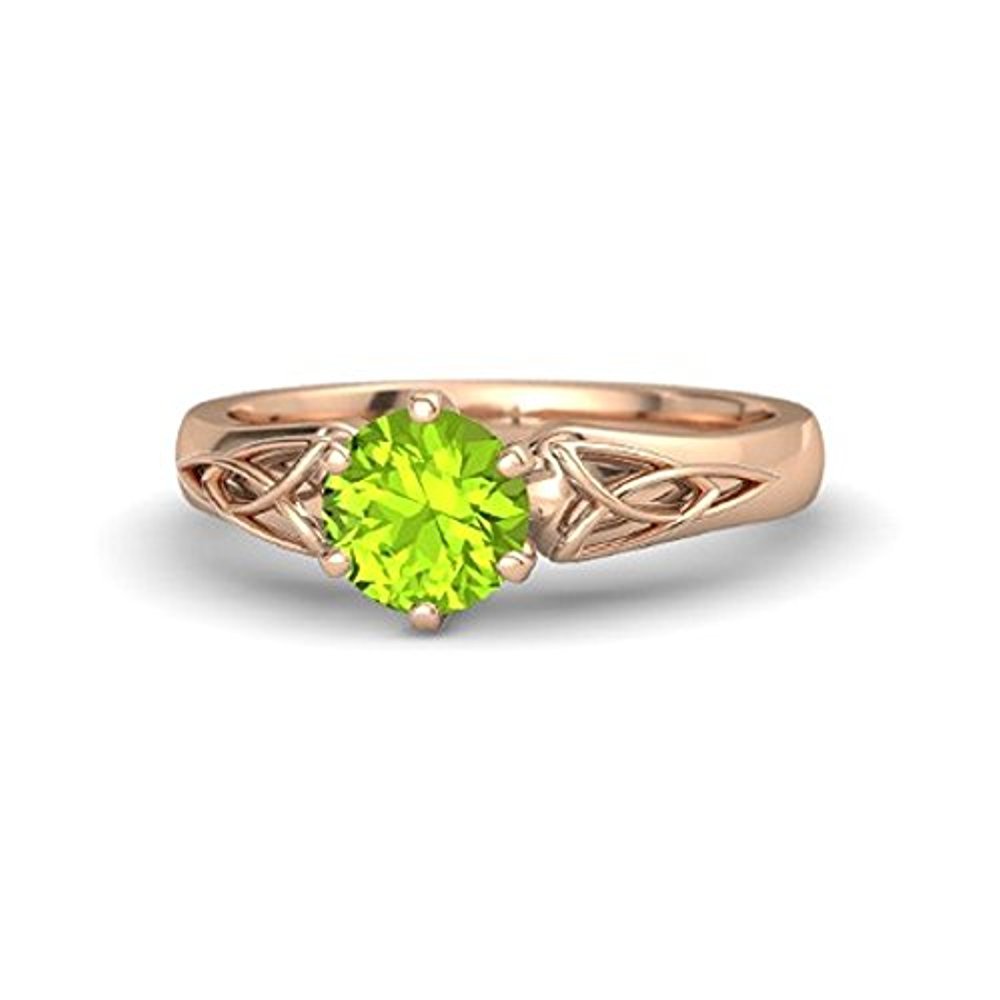 Beautiful Round Peridot 14K Rose Gold Over Silver Engagement Solitaire Ring