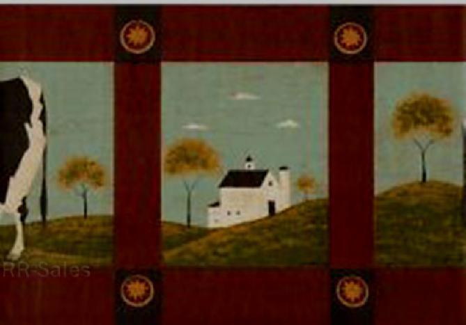 Warren Kimble Holstein Cows Folk Art Country And 30 Similar Items 57 Warren Kimble Holstein Cows Folk Art Country Landscape Norwall Wallpaper Border