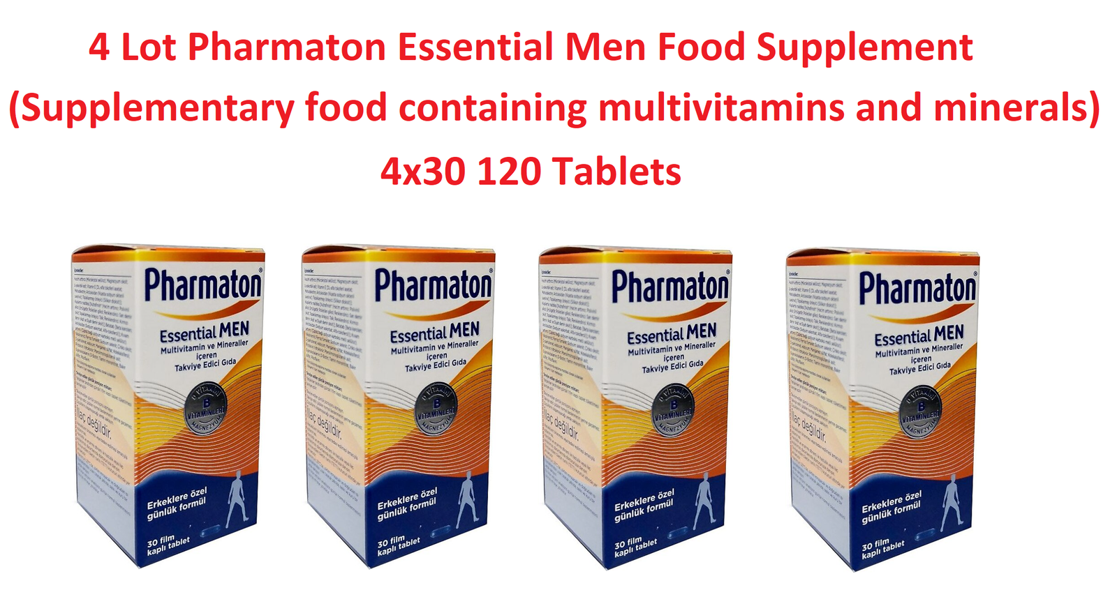 4 Lot Pharmaton Essential Men Food Supplement 4x30 Tablets (120 Tablets) NEW