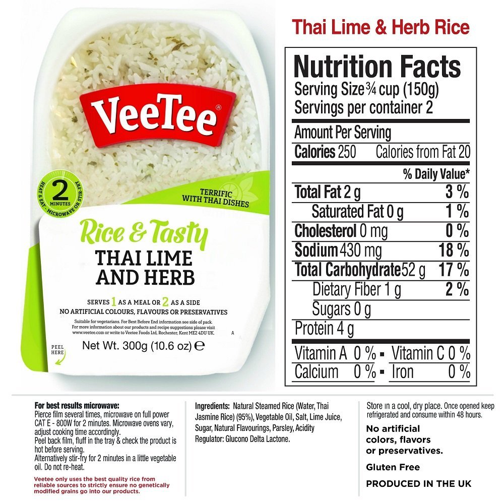 Veetee Dine In Rice Microwavable Thai Jasmine Rice with Lime and