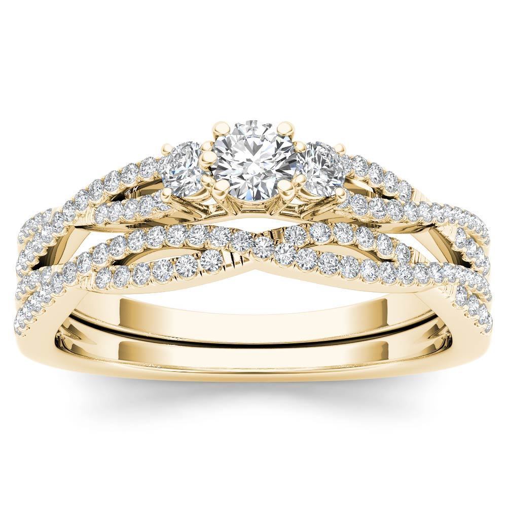 14k Yellow Gold Plated 1/2ct Diamond ThreeStone Anniversary Ring with