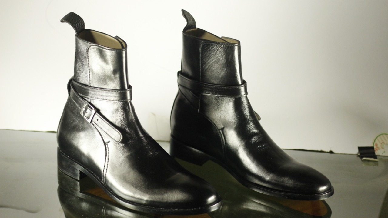 Handmade Men's Black Leather Jodhpur Boots, Men Designer Boots, Mens Ankle Boots