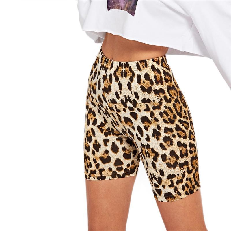 Casual High street Leopard Print Skinny Short Legging - Women's Clothing