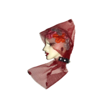 Lady Head Brooch With Red Veil - $19.80