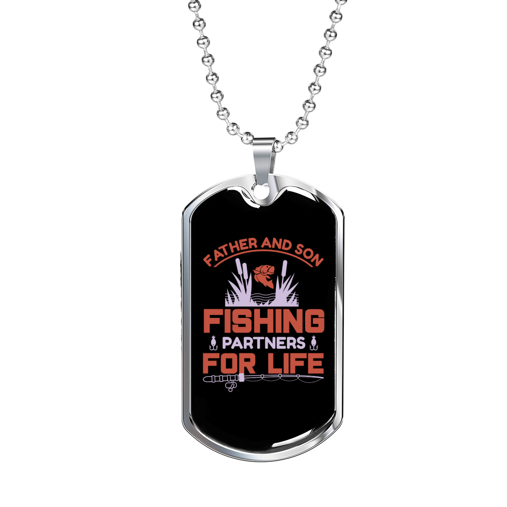 Fishing for Life Necklace Stainless Steel or 18k Gold Dog Tag 24 Chain