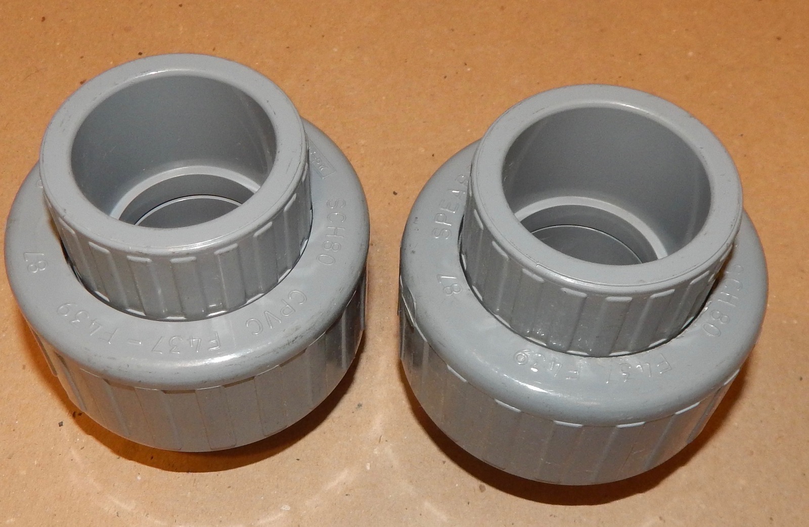 PVC Gray Union Slip Glue Fittings 1 1/4" Spears 2ea USA NSFpw CPVC SCH