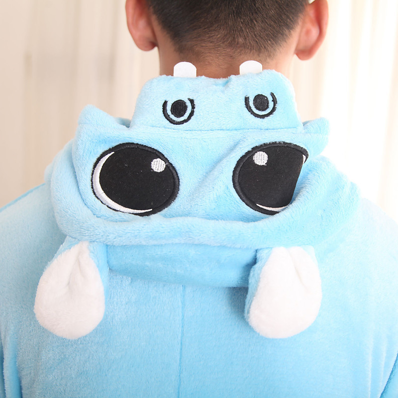 Adults' Kigurumi Pajamas Hippo Coral fleece Blue Cosplay Animal Sleepwear
