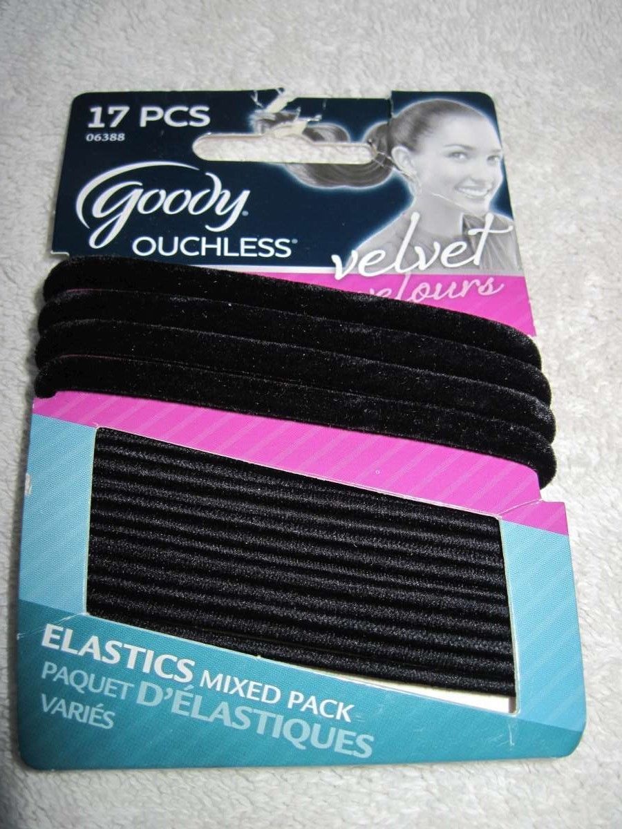 17 Black Goody Ouchless 5 Velvet Mixed Pack Elastic Hair Band Ponytailers Secure