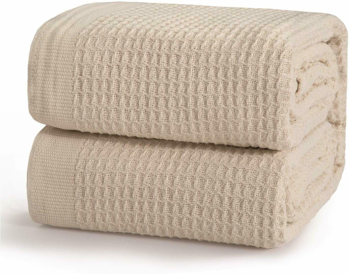 Queen Waffle Blanket Woven Beige 90