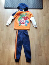 Marvel Boys Blue Orange White Avengers ASSEMBLE Pants Sweatshirt Set Size 5 - $17.99