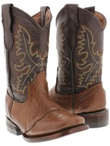 Kids Toddler Western Boots Cowboy Wear Honey Brown Genuine Leather Square Toe - $54.99