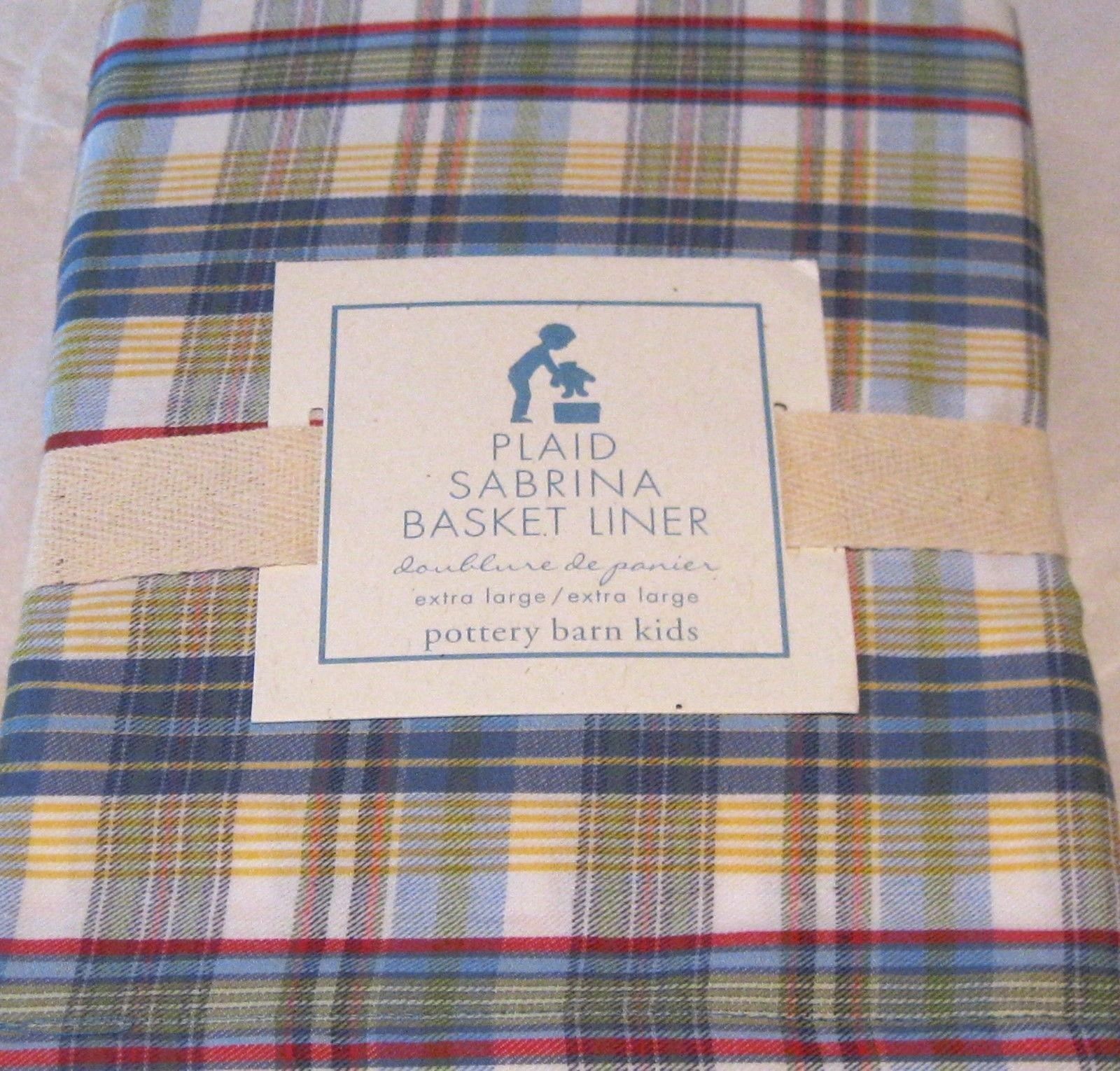 Pottery Barn Kids Large Blue Gingham Sabrina Basket Liner