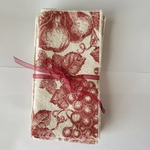 Cloth Napkins, Set of 4, Red Cream Toile Fabric, Fruit Decor, Apple Grapes Pear image 2