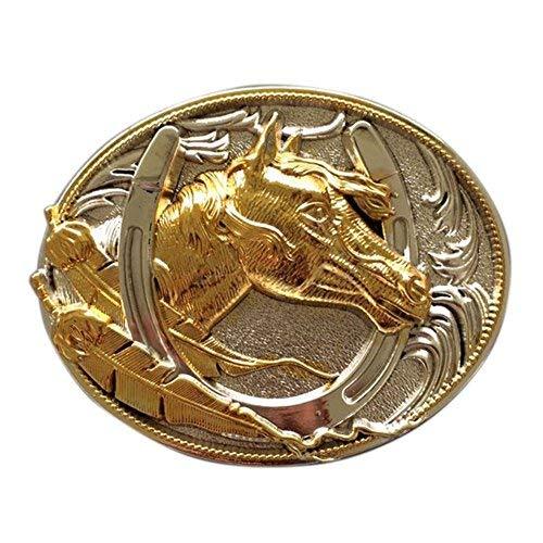 Two-Tone Silver Gold Plated Horse HorseShoe Belt Buckle also Stock in US