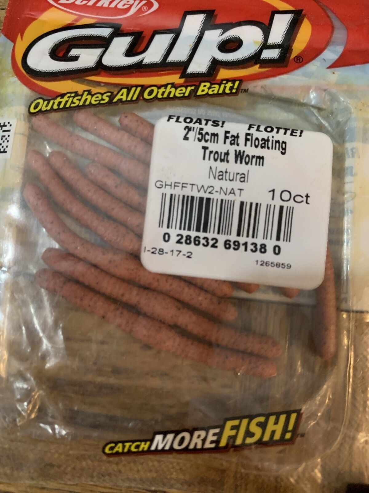 Berkley Gulp 2" Fat Floating Trout Worm - Nightcrawler - Lot Of 4 Packs