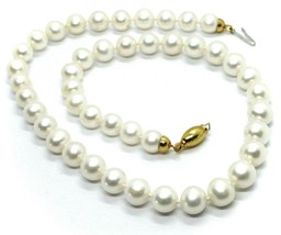 18K YELLOW GOLD BIG 9/9.5 mm ROUND WHITE FRESHWATER PEARLS NECKLACE, 45cm 18" image 1