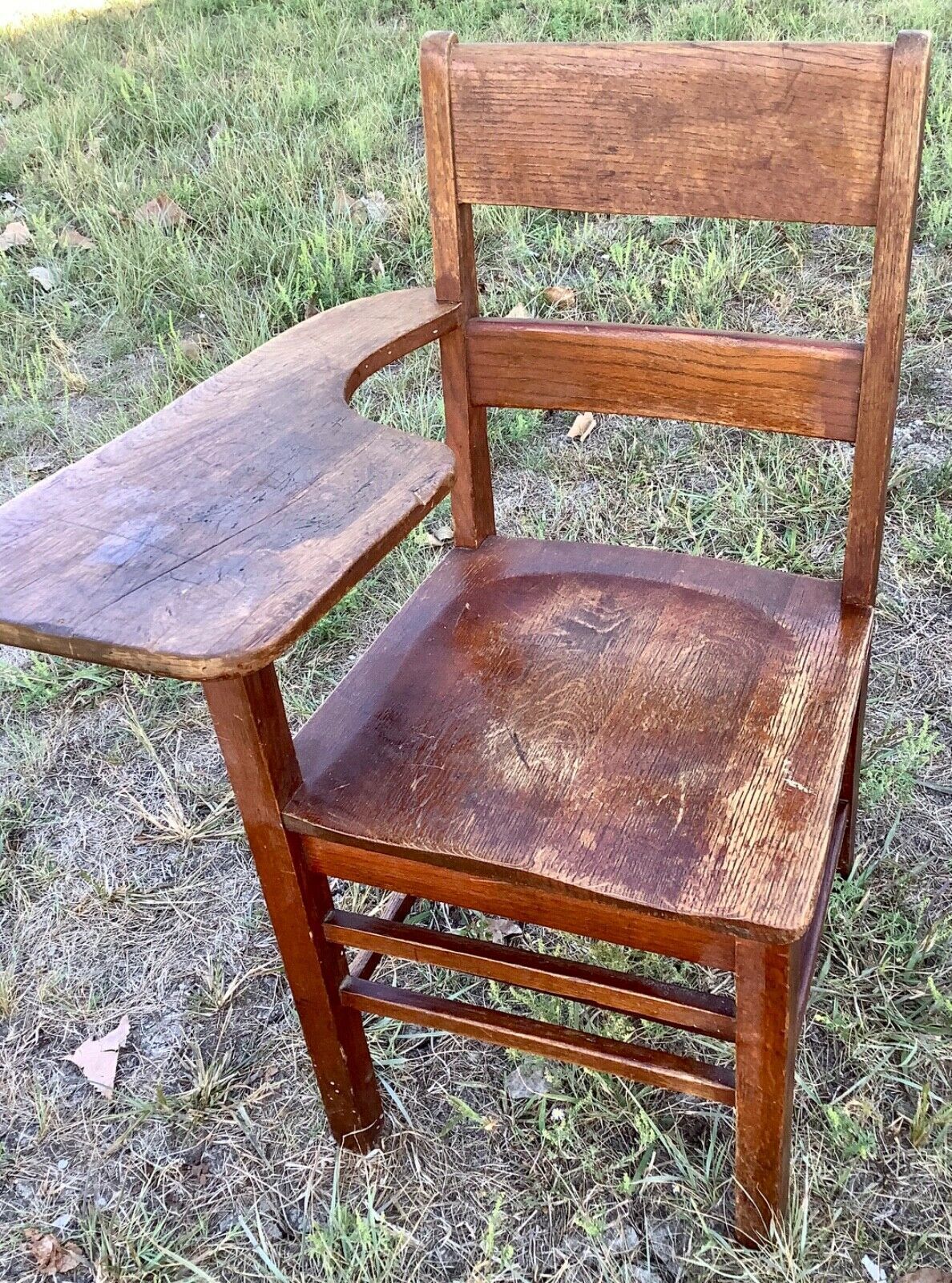 Antique Vtg Solid Oak Wood Wooden Right Hand Child Student school Desk