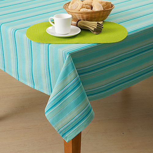 Turquoise Blue Stripe Tablecloth 60 x 84 Oblong Tablecloths