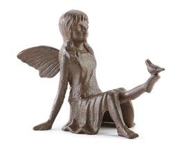 Fairy Pixie Figurine Magic 7" High Cast Iron Bird on Foot Antique Brown