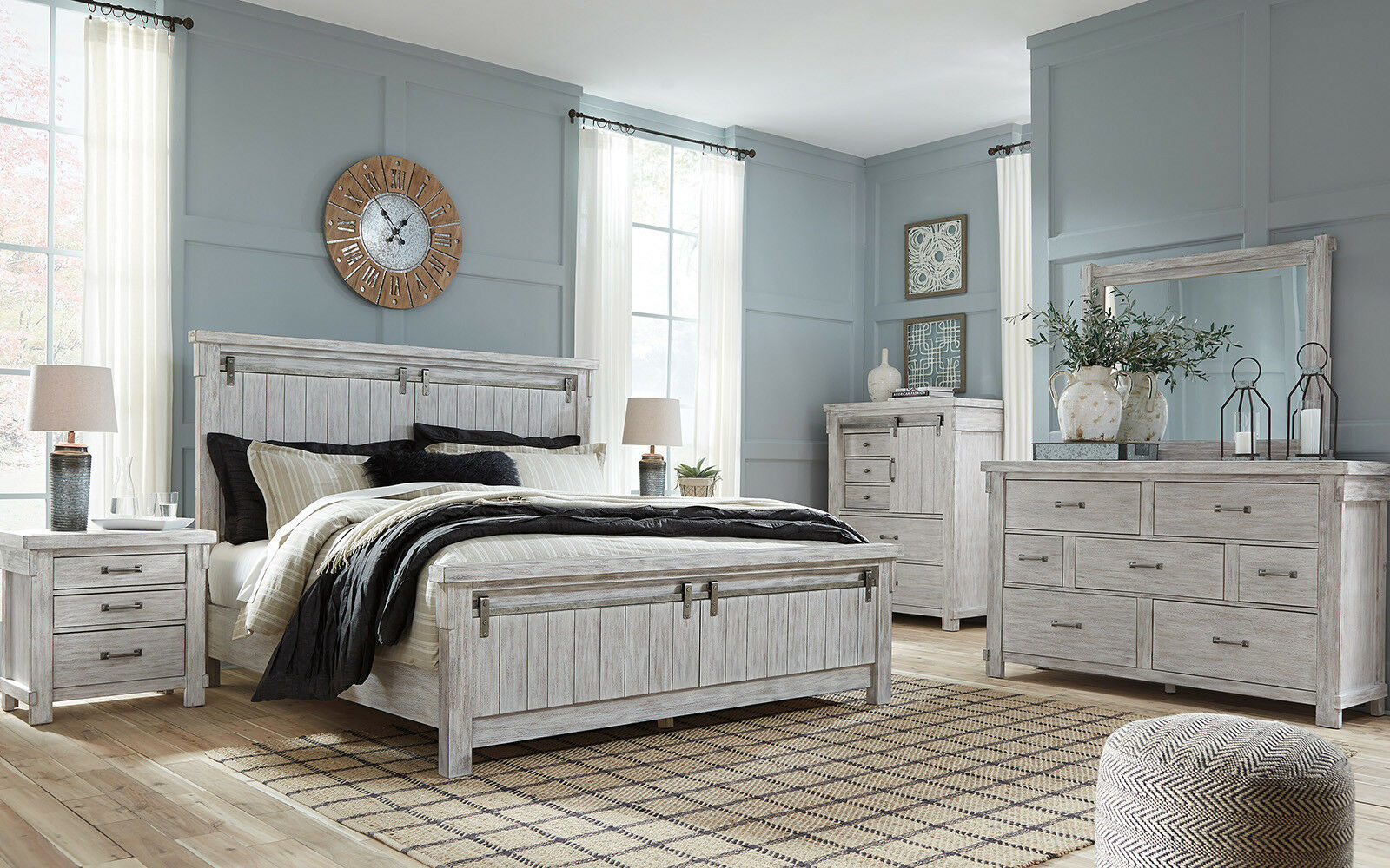 PLANO 5 Pieces Cottage Weathered White Bedroom Suite W Queen Size     57 