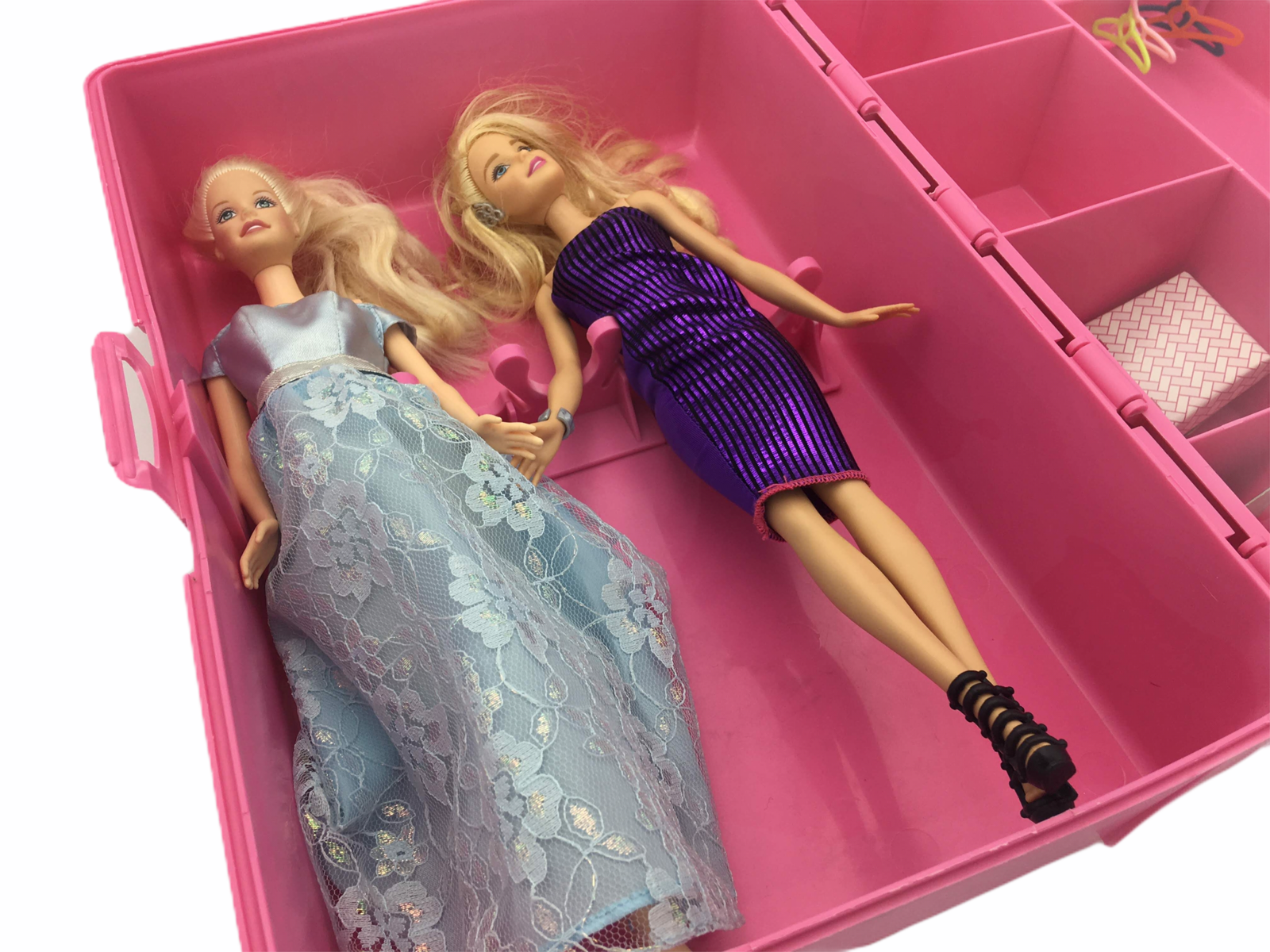 Tara Toys 2001 Pink Barbie Doll Trunk Storage Toy Organizer W/Two