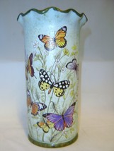 Butterfly Vase Ceramic Robin Egg Blue Garden Flowers Monarch Nature 9.5" High