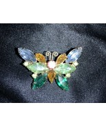 Vintage Gold Tone Prong Set Fruit Salad Rhinestones Butterfly Brooch Pin - $79.00